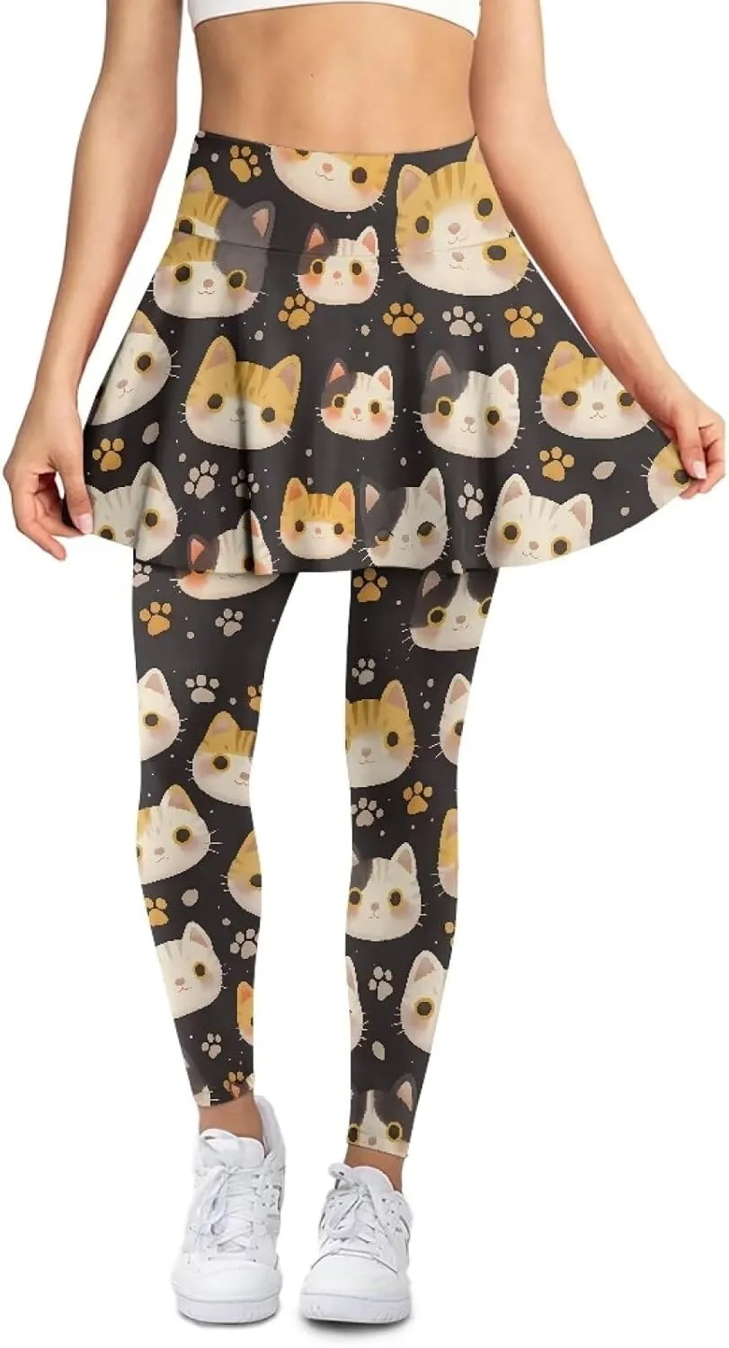 Women's Tennis Leggings with Skirts and Pockets - Soft, Comfortable Athletic Skirt with Leggings