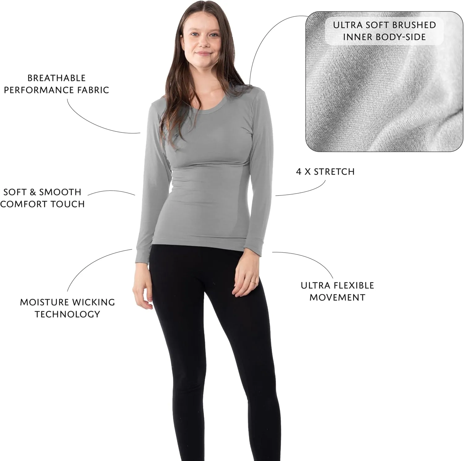 Womens Ultra Soft Midweight Baselayer Top | All Season Thermal Scoop Neck Long Sleeve Shirt | Multi Packs