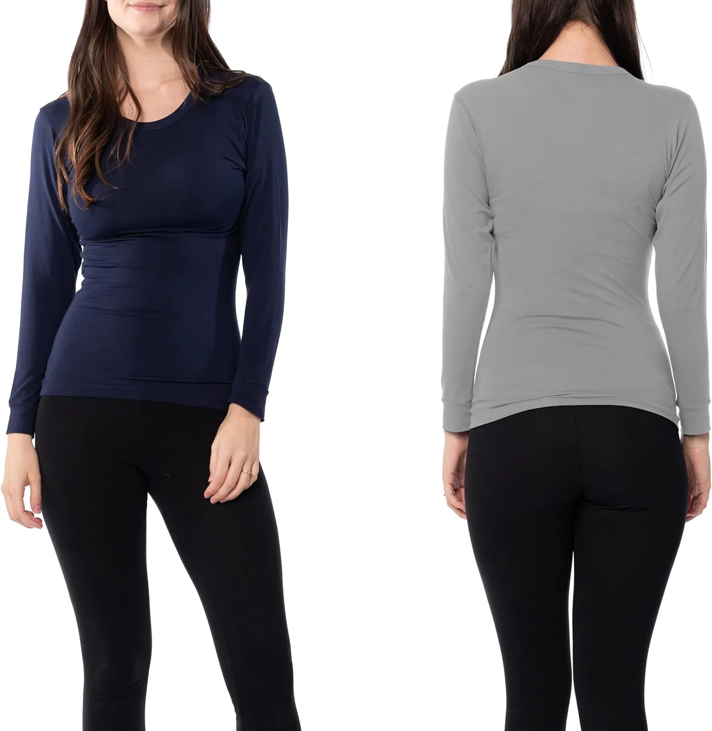 Womens Ultra Soft Midweight Baselayer Top | All Season Thermal Scoop Neck Long Sleeve Shirt | Multi Packs