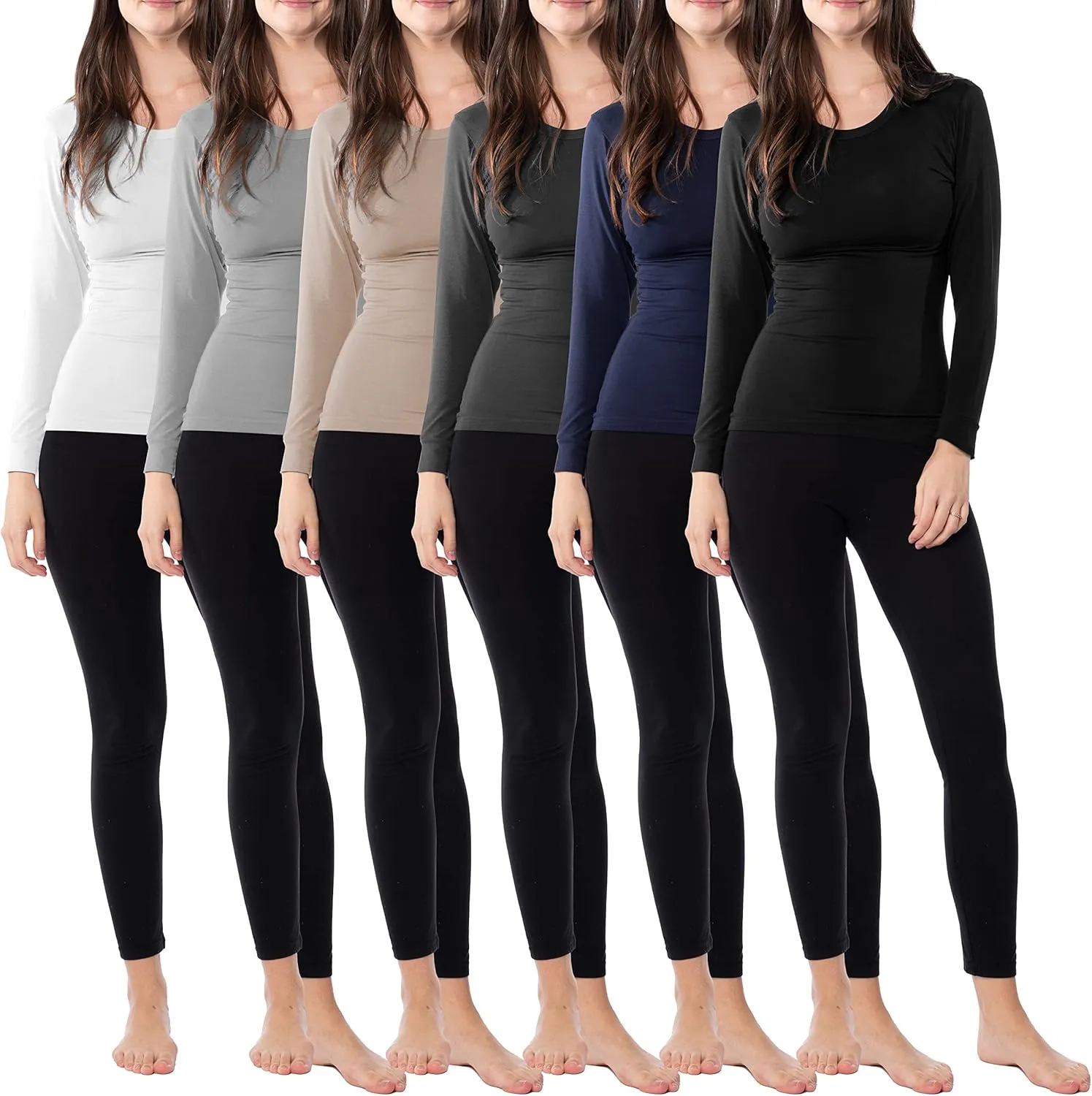 Womens Ultra Soft Midweight Baselayer Top | All Season Thermal Scoop Neck Long Sleeve Shirt | Multi Packs