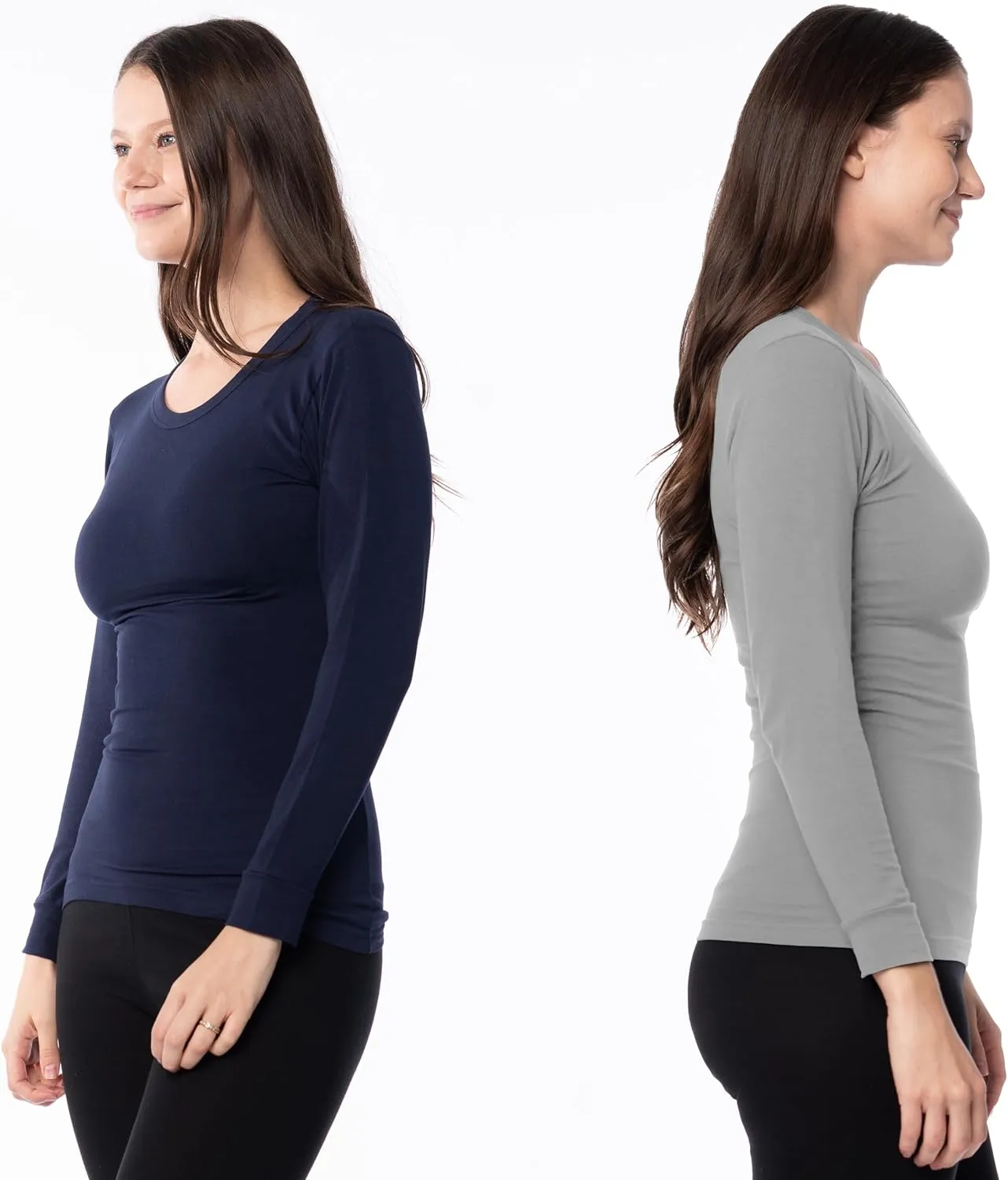 Womens Ultra Soft Midweight Baselayer Top | All Season Thermal Scoop Neck Long Sleeve Shirt | Multi Packs