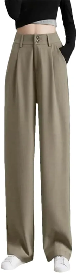WomenS Wide Leg Pants High Waist Trouser Office Ladies Fashion Loose Suit Trousers