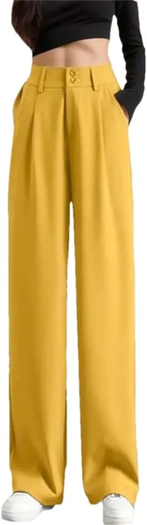 WomenS Wide Leg Pants High Waist Trouser Office Ladies Fashion Loose Suit Trousers