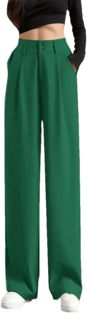 WomenS Wide Leg Pants High Waist Trouser Office Ladies Fashion Loose Suit Trousers