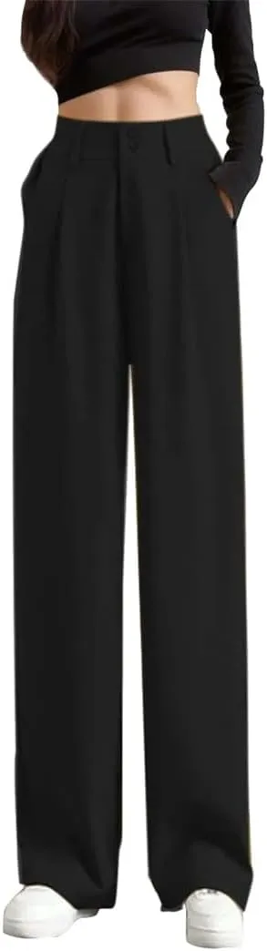 WomenS Wide Leg Pants High Waist Trouser Office Ladies Fashion Loose Suit Trousers
