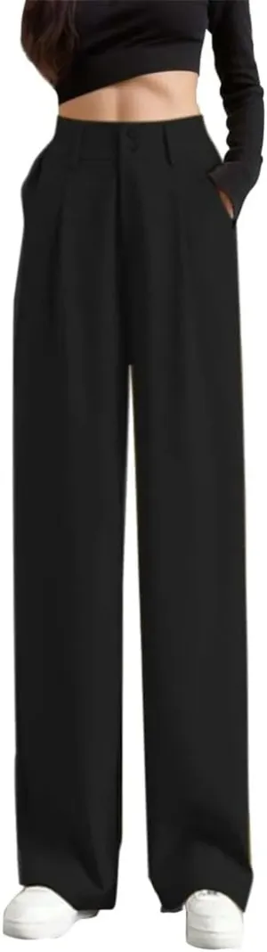 WomenS Wide Leg Pants High Waist Trouser Office Ladies Fashion Loose Suit Trousers
