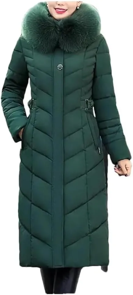 Women's Winter Parka Jacket with Hood Warm Long Thick Cotton-Padded Coat