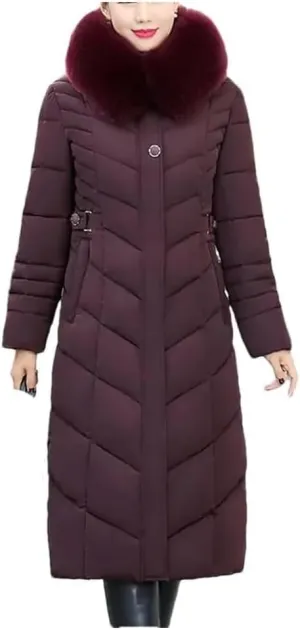 Women's Winter Parka Jacket with Hood Warm Long Thick Cotton-Padded Coat