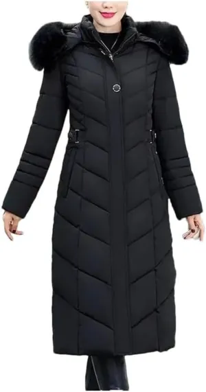 Women's Winter Parka Jacket with Hood Warm Long Thick Cotton-Padded Coat