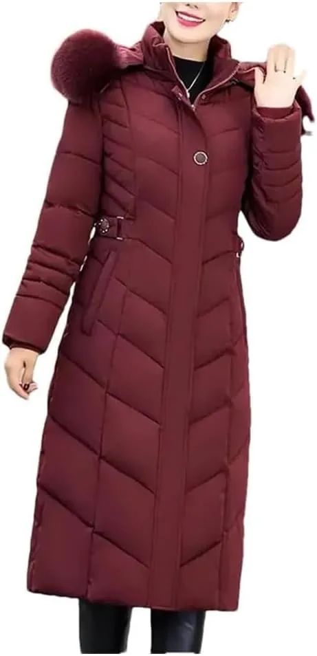 Women's Winter Parka Jacket with Hood Warm Long Thick Cotton-Padded Coat