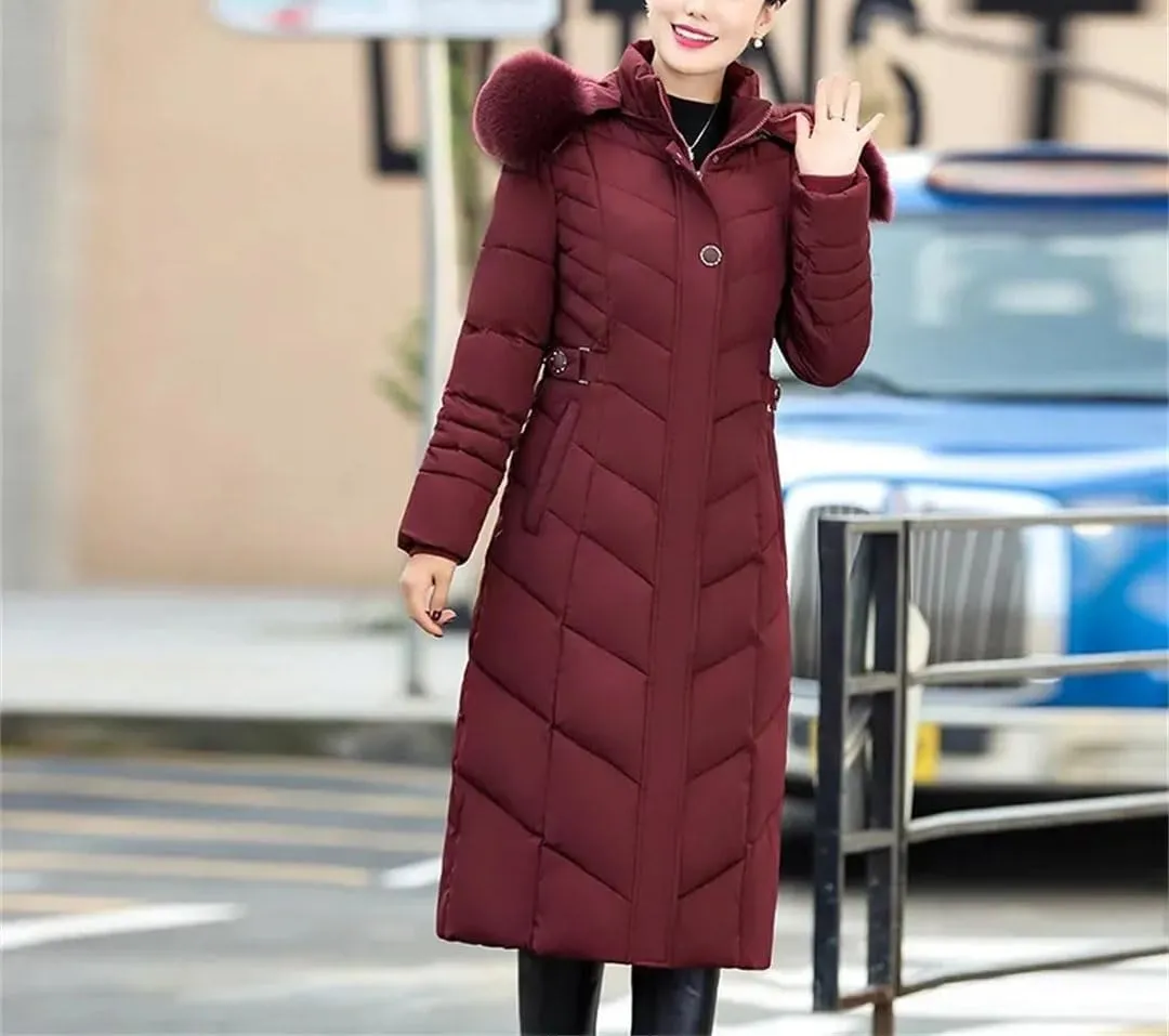 Women's Winter Parka Jacket with Hood Warm Long Thick Cotton-Padded Coat