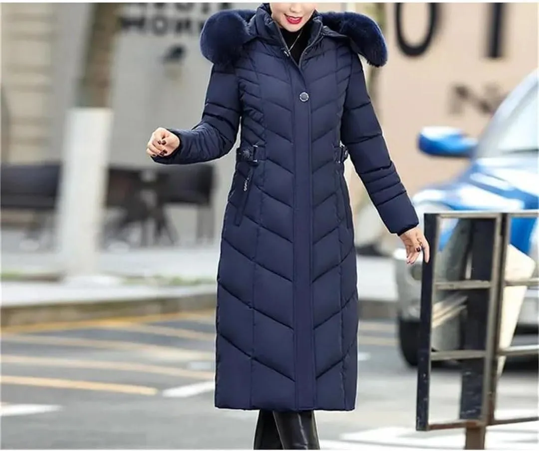 Women's Winter Parka Jacket with Hood Warm Long Thick Cotton-Padded Coat