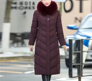 Women's Winter Parka Jacket with Hood Warm Long Thick Cotton-Padded Coat
