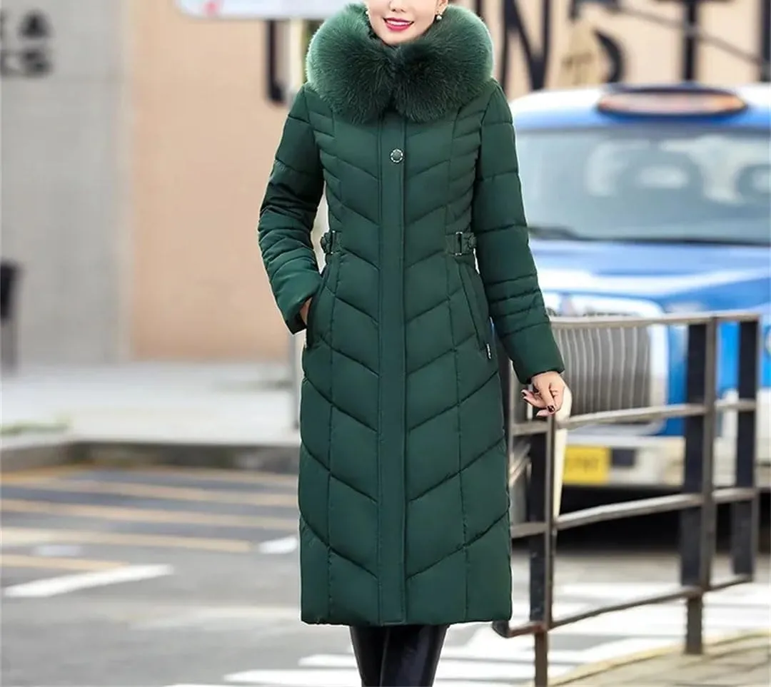 Women's Winter Parka Jacket with Hood Warm Long Thick Cotton-Padded Coat