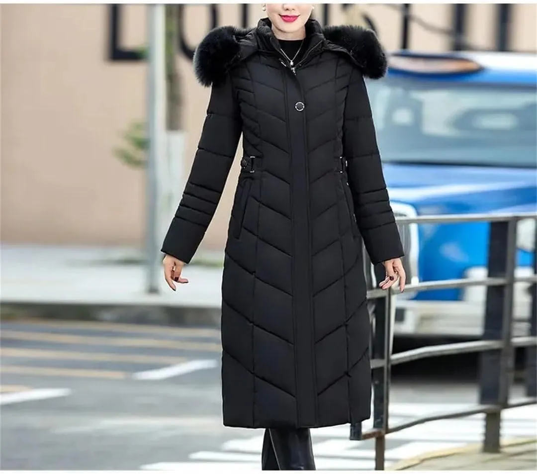 Women's Winter Parka Jacket with Hood Warm Long Thick Cotton-Padded Coat