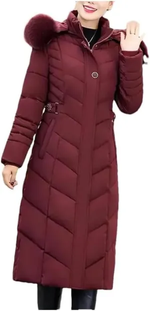 Women's Winter Parka Jacket with Hood Warm Long Thick Cotton-Padded Coat