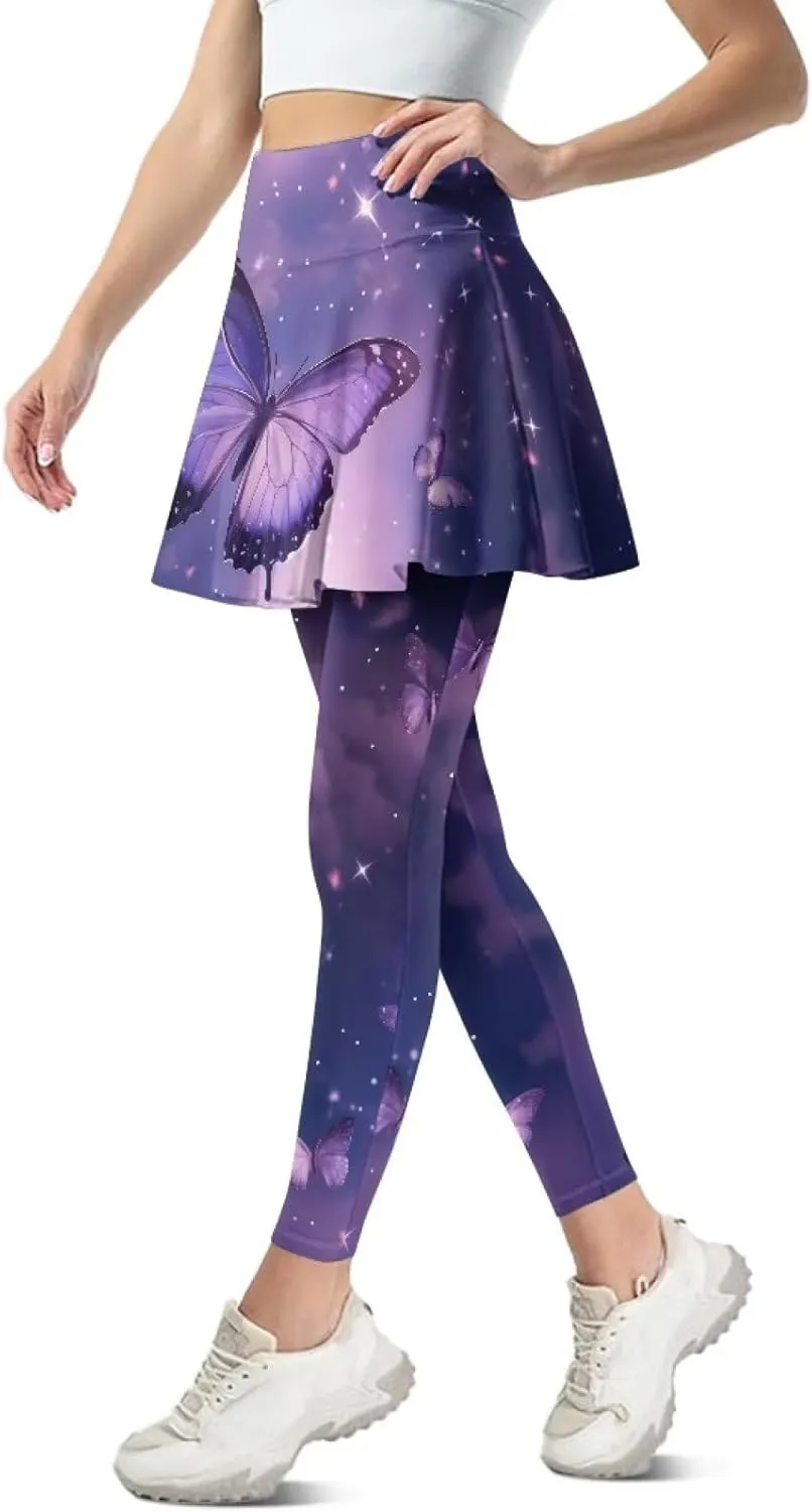 Womens Yoga Leggings with Skirts Tennis Skirts with Breathable Comfortable Skirted XS-3XL