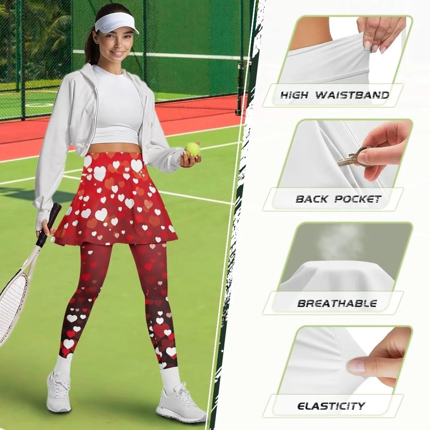 Womens Yoga Leggings with Skirts Tennis Skirts with Breathable Comfortable Skirted XS-3XL