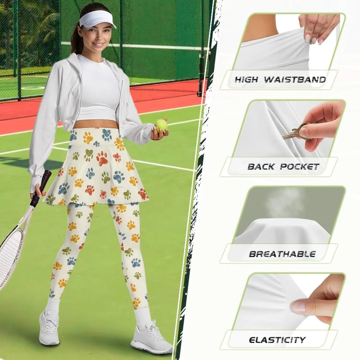 Womens Yoga Leggings with Skirts Tennis Skirts with Breathable Comfortable Skirted XS-3XL