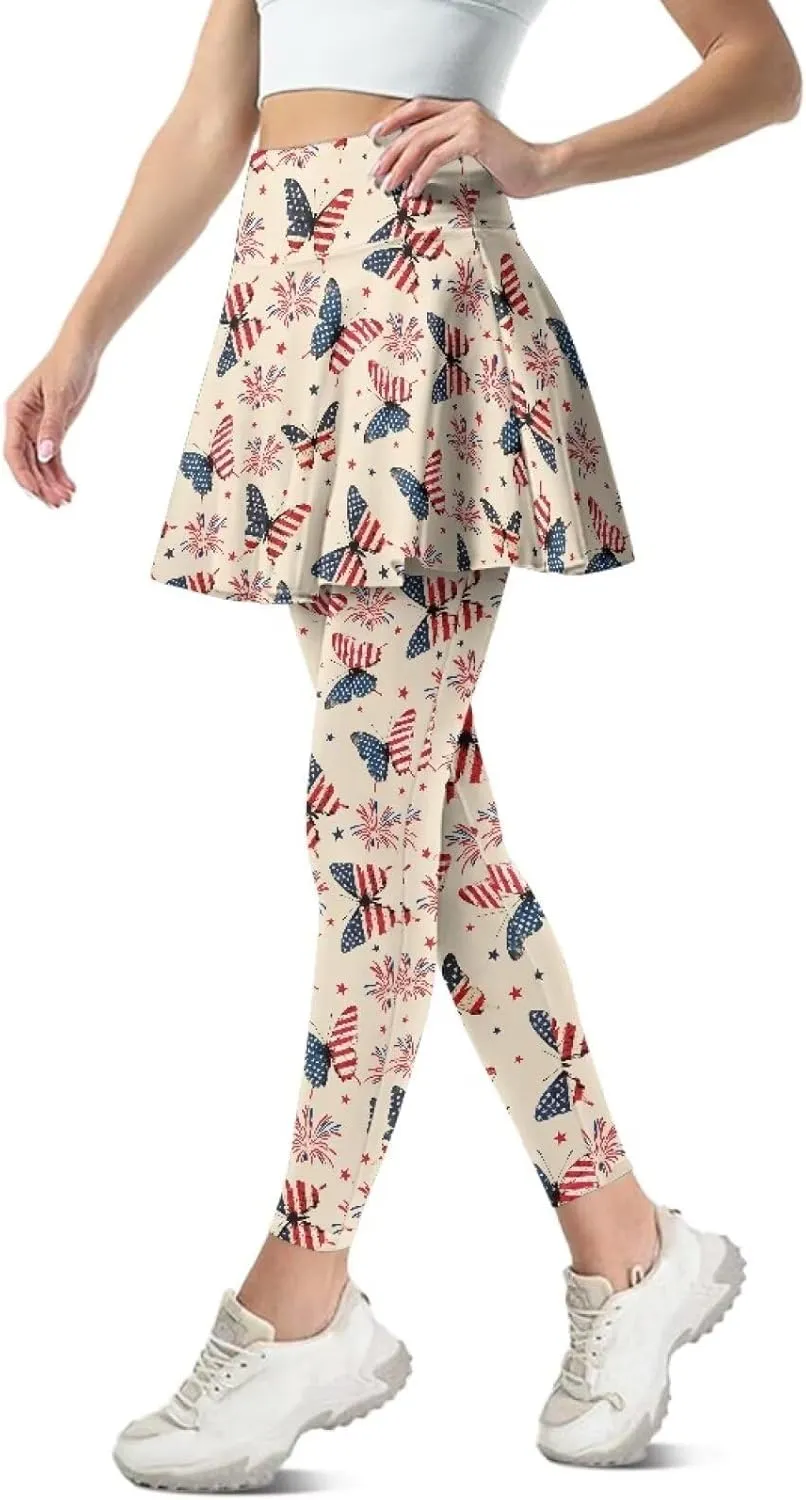 Womens Yoga Leggings with Skirts Tennis Skirts with Breathable Comfortable Skirted XS-3XL