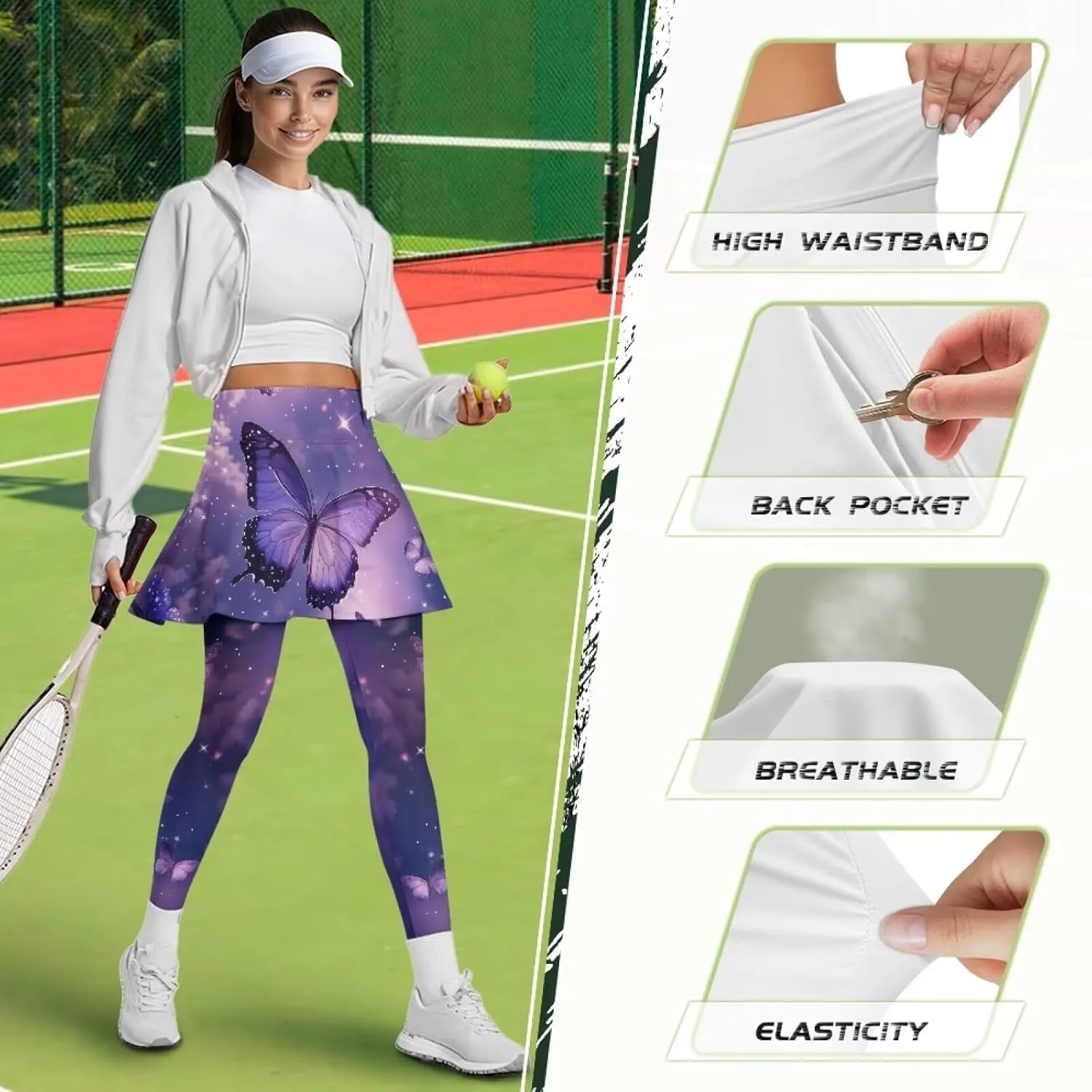 Womens Yoga Leggings with Skirts Tennis Skirts with Breathable Comfortable Skirted XS-3XL