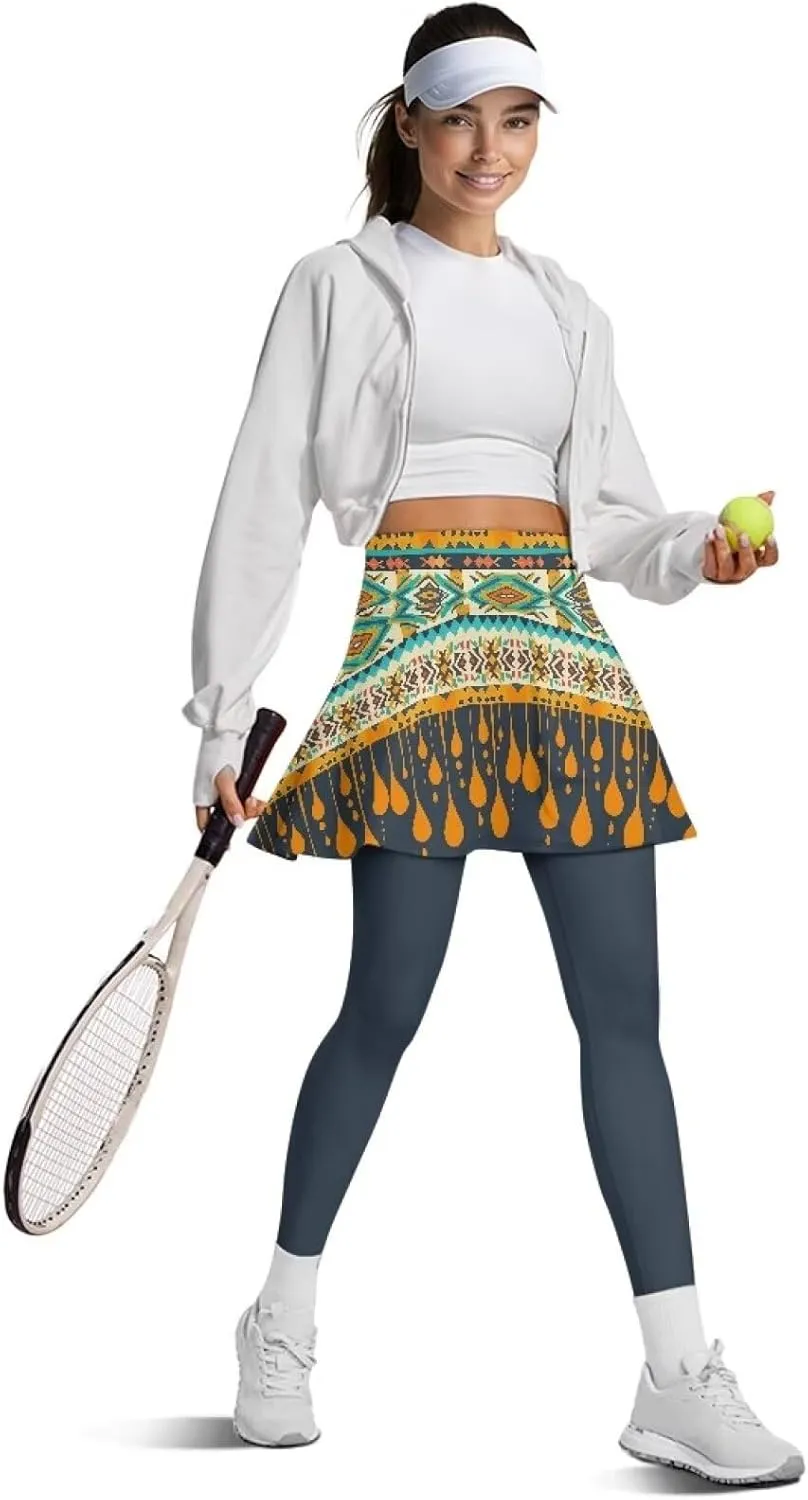 Womens Yoga Leggings with Skirts Tennis Skirts with Breathable Comfortable Skirted XS-3XL