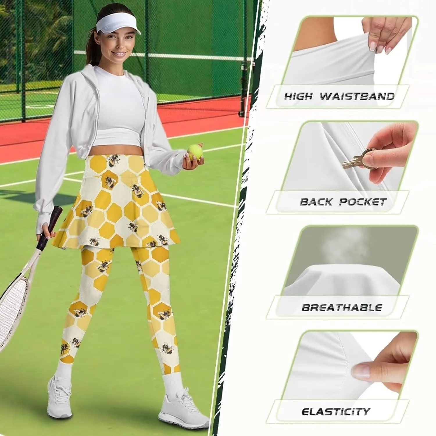 Womens Yoga Leggings with Skirts Tennis Skirts with Breathable Comfortable Skirted XS-3XL