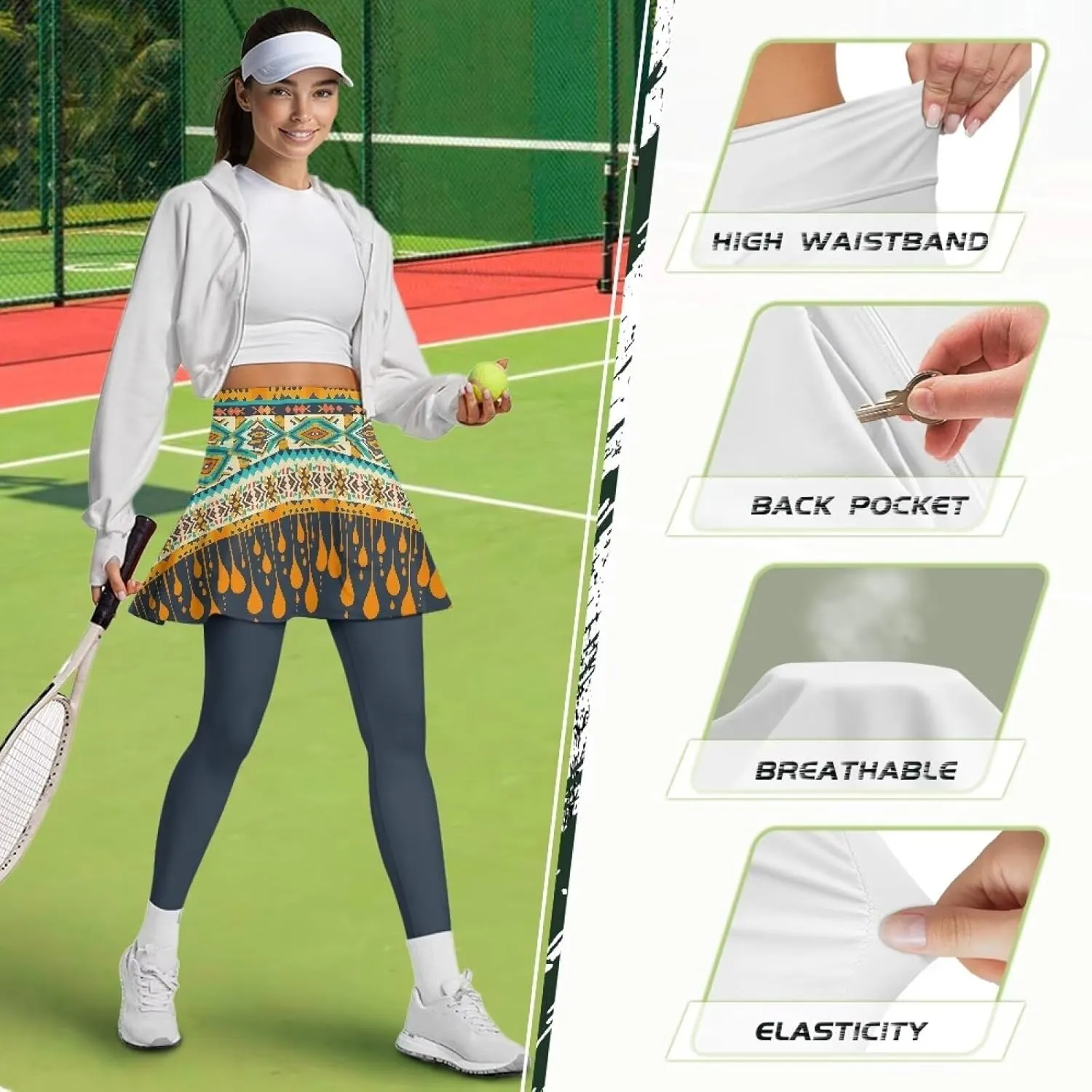 Womens Yoga Leggings with Skirts Tennis Skirts with Breathable Comfortable Skirted XS-3XL