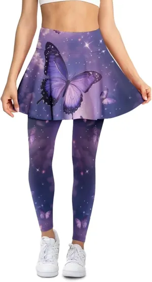 Womens Yoga Leggings with Skirts Tennis Skirts with Breathable Comfortable Skirted XS-3XL