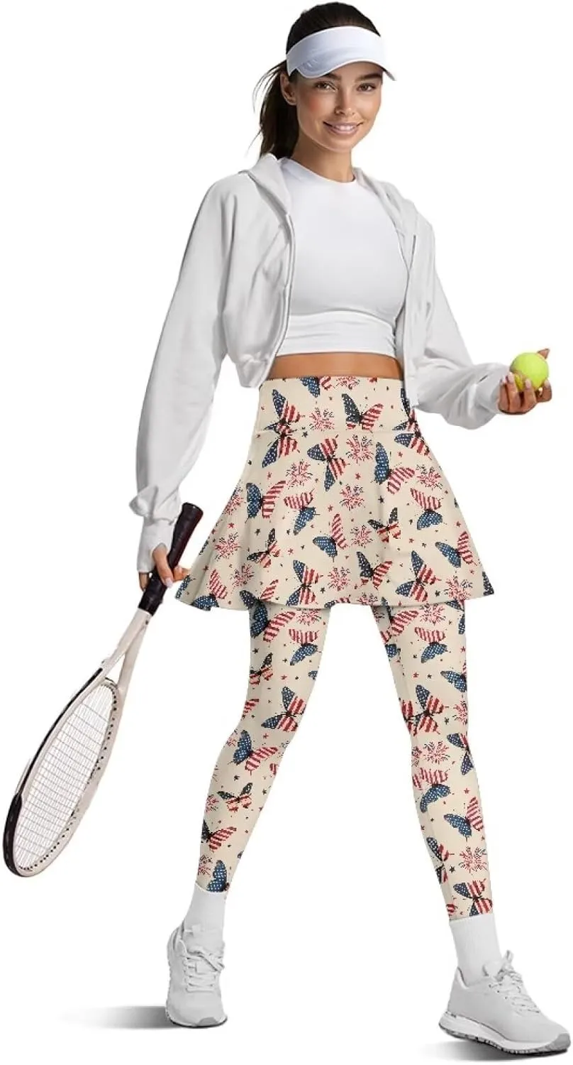 Womens Yoga Leggings with Skirts Tennis Skirts with Breathable Comfortable Skirted XS-3XL