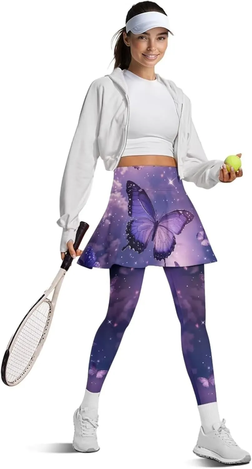 Womens Yoga Leggings with Skirts Tennis Skirts with Breathable Comfortable Skirted XS-3XL