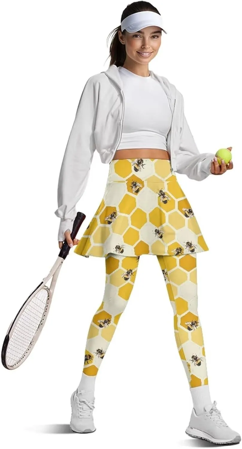 Womens Yoga Leggings with Skirts Tennis Skirts with Breathable Comfortable Skirted XS-3XL