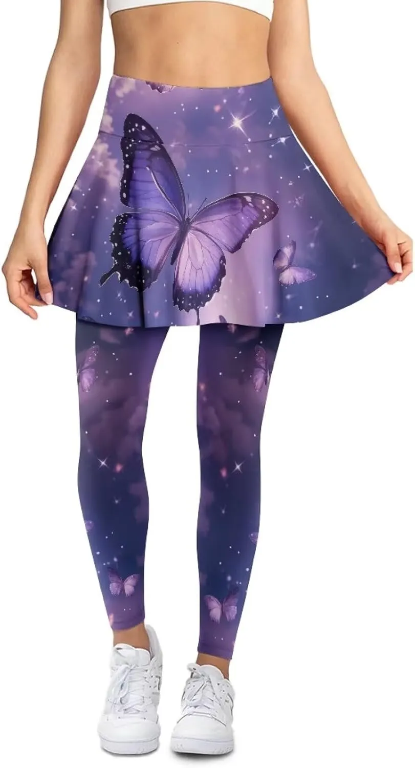 Womens Yoga Leggings with Skirts Tennis Skirts with Breathable Comfortable Skirted XS-3XL
