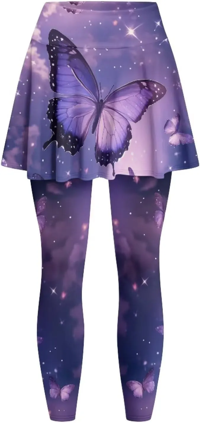 Womens Yoga Leggings with Skirts Tennis Skirts with Breathable Comfortable Skirted XS-3XL