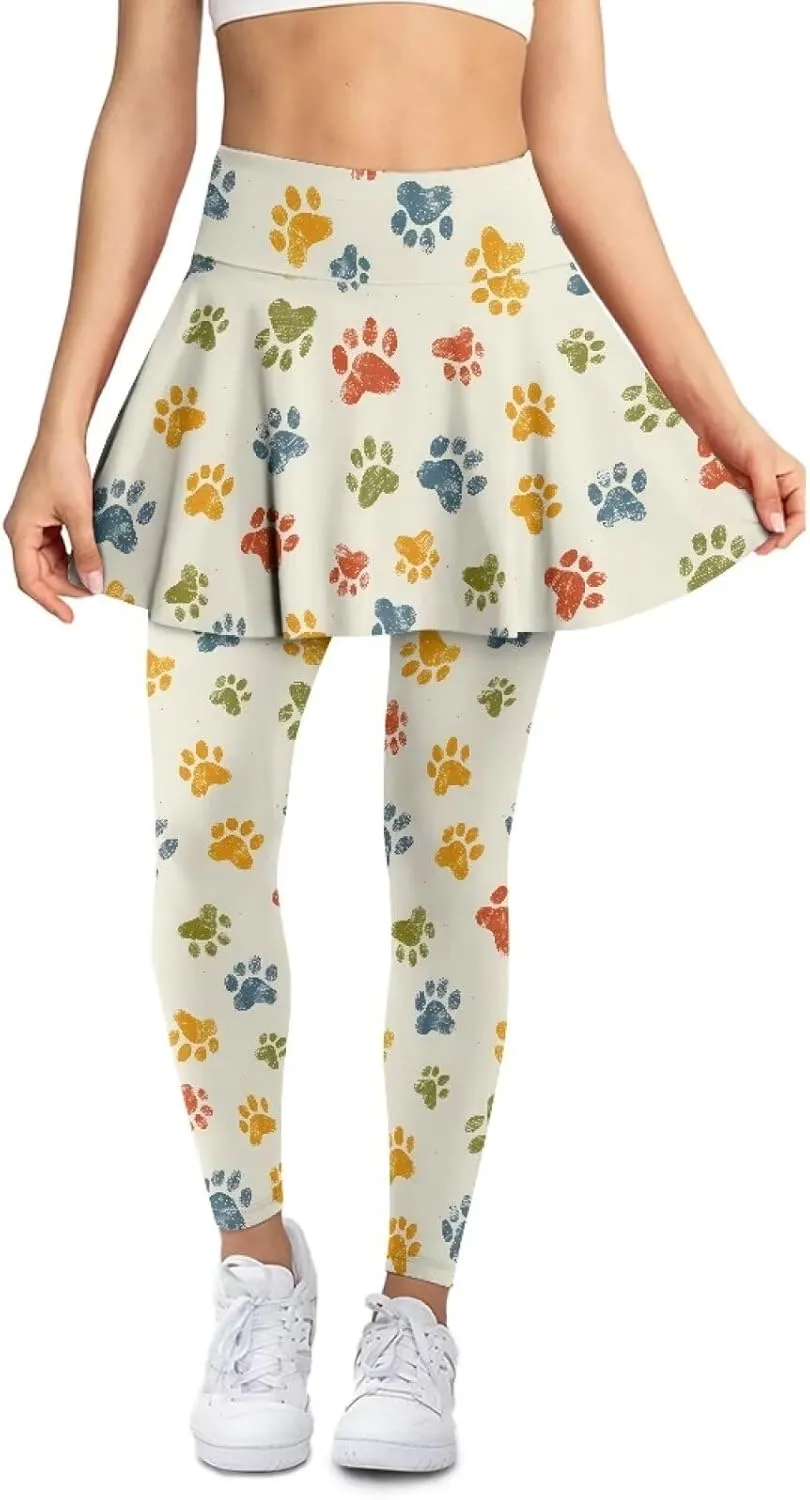 Womens Yoga Leggings with Skirts Tennis Skirts with Breathable Comfortable Skirted XS-3XL
