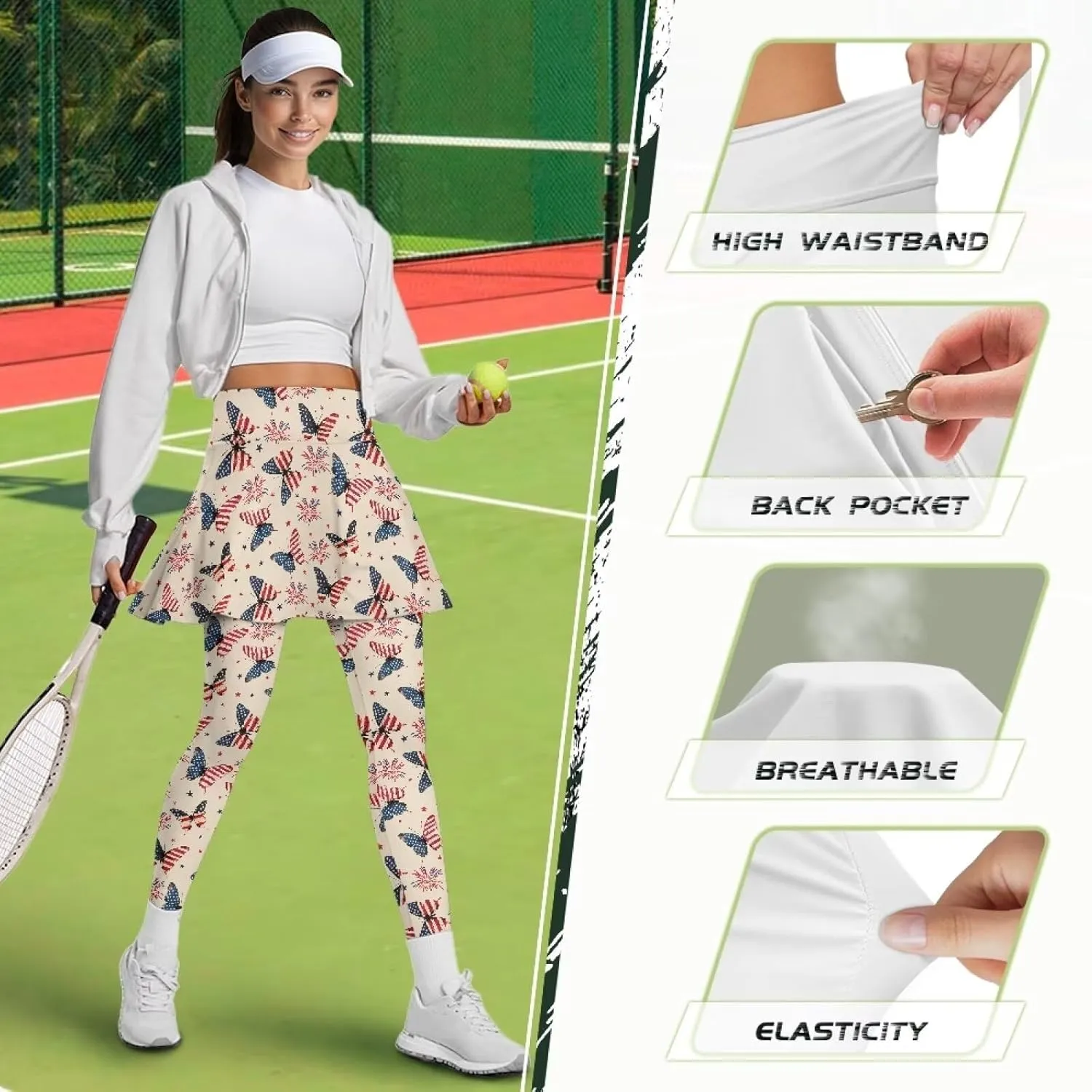 Womens Yoga Leggings with Skirts Tennis Skirts with Breathable Comfortable Skirted XS-3XL