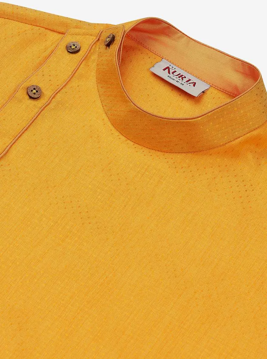 Yellow Silk Self Design Kurta for Men