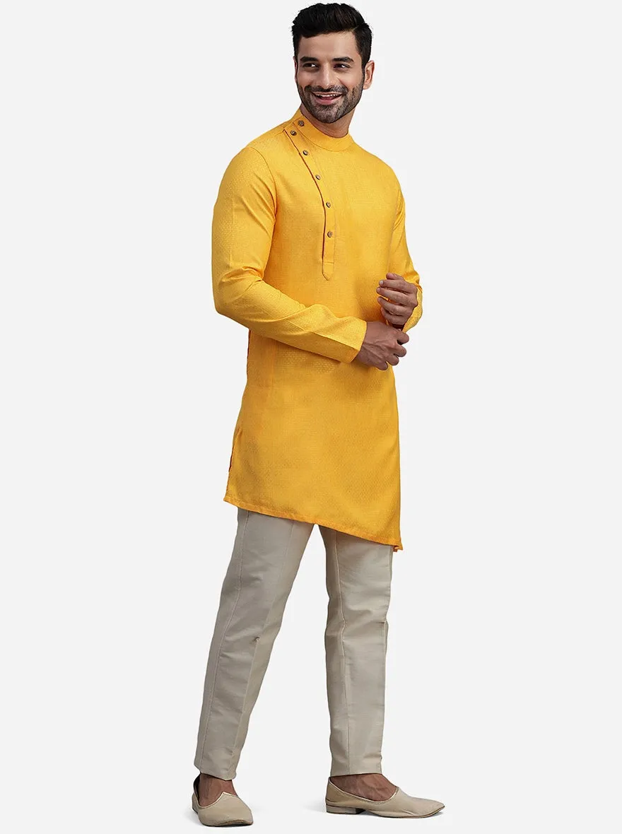 Yellow Silk Self Design Kurta for Men