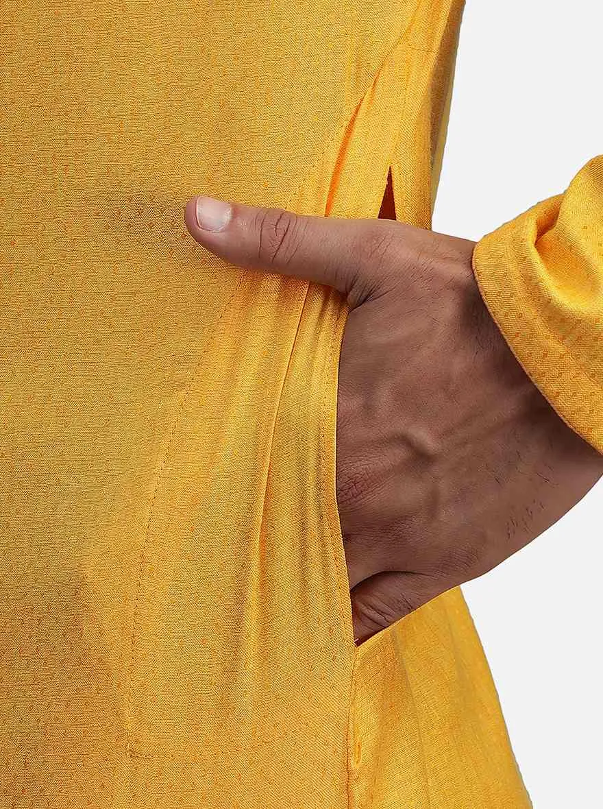 Yellow Silk Self Design Kurta for Men
