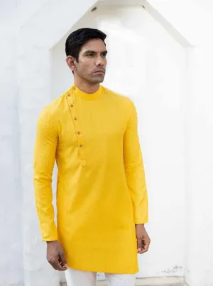 Yellow Silk Self Design Kurta for Men