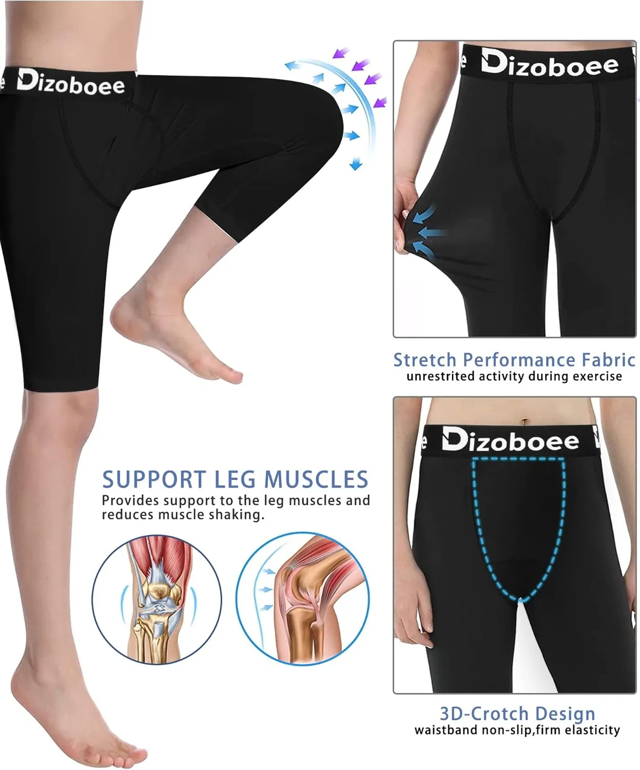 Youth Boys Compression Pants One Leg 3/4 Leggings for Sports Kids Basketball Tights Baseball Football Pants