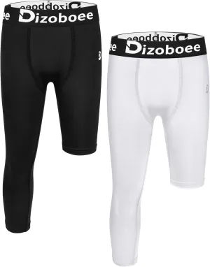 Youth Boys Compression Pants One Leg 3/4 Leggings for Sports Kids Basketball Tights Baseball Football Pants