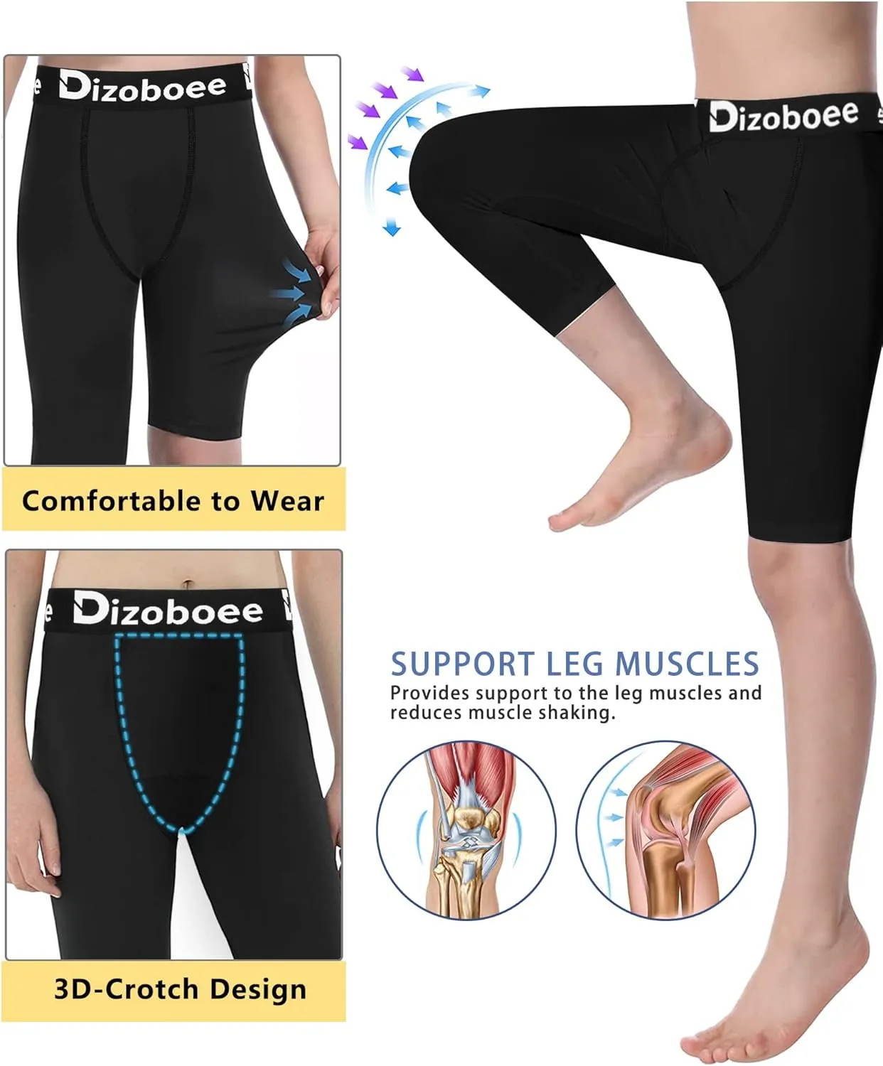 Youth Boys Compression Pants One Leg 3/4 Leggings for Sports Kids Basketball Tights Baseball Football Pants