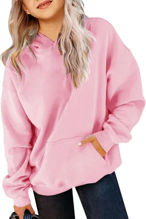 Yuccalley Girls Casual Long Sleeve Hoodies Cute Oversized Fleece Pocket Sweatshirt Tops