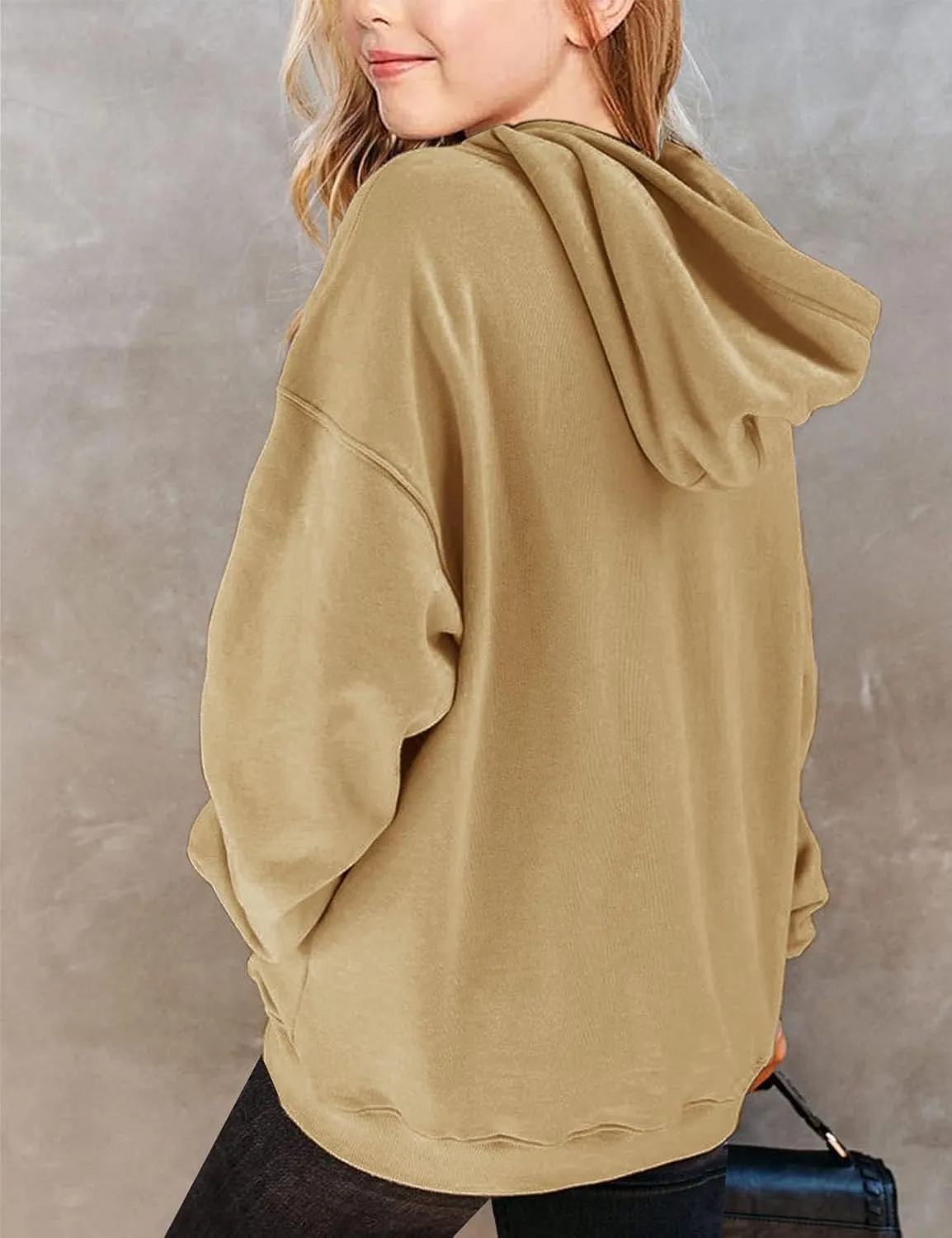 Yuccalley Girls Casual Long Sleeve Hoodies Cute Oversized Fleece Pocket Sweatshirt Tops