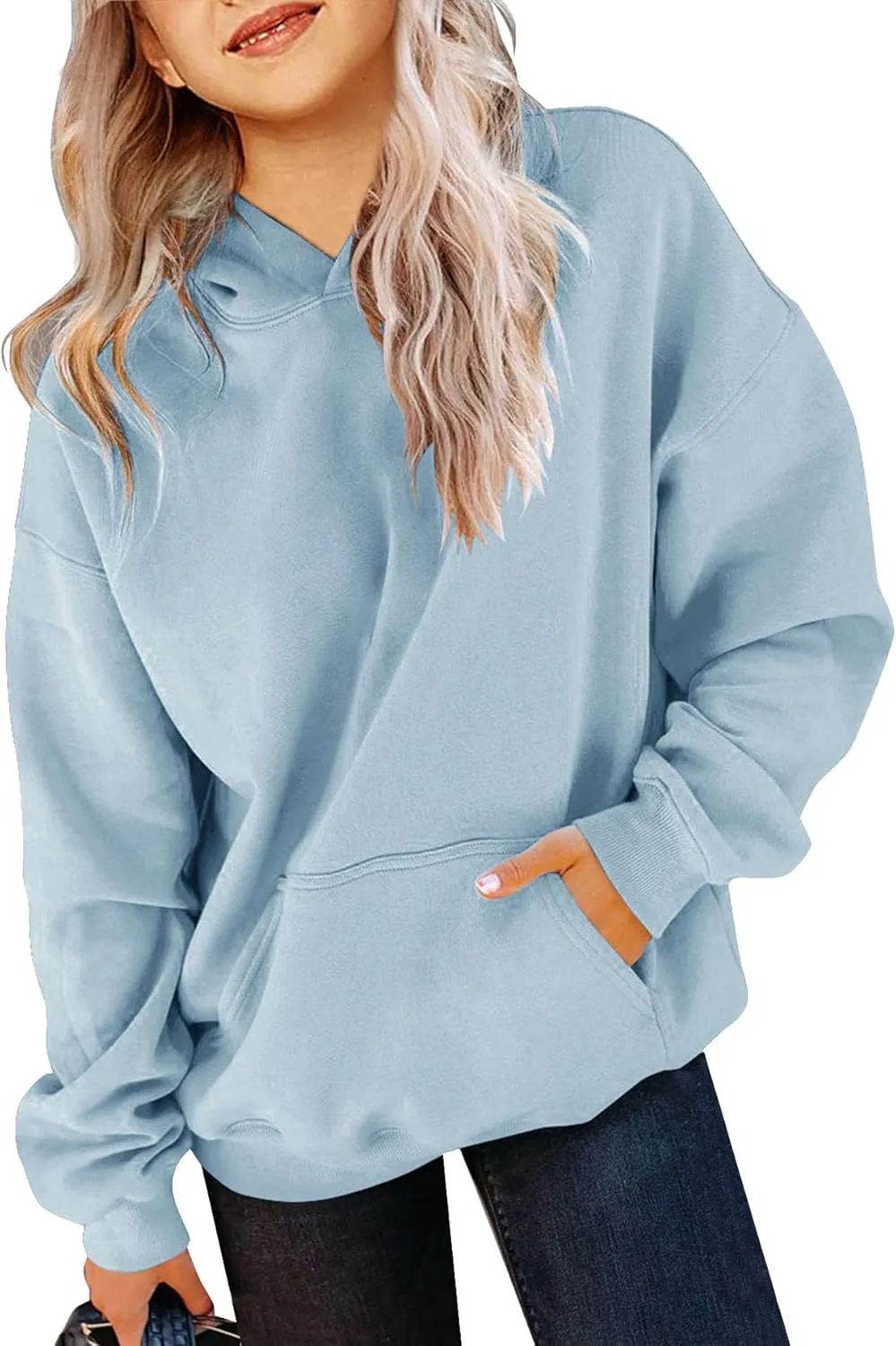 Yuccalley Girls Casual Long Sleeve Hoodies Cute Oversized Fleece Pocket Sweatshirt Tops