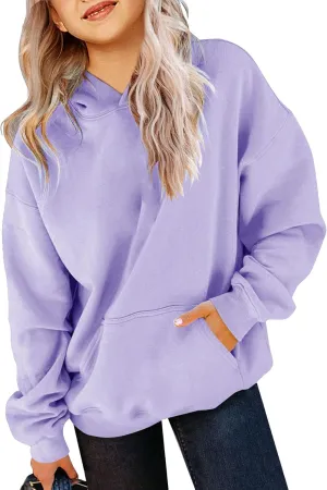 Yuccalley Girls Casual Long Sleeve Hoodies Cute Oversized Fleece Pocket Sweatshirt Tops