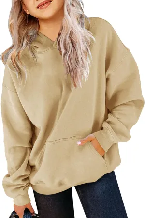 Yuccalley Girls Casual Long Sleeve Hoodies Cute Oversized Fleece Pocket Sweatshirt Tops