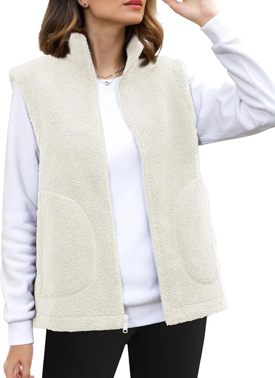 YUCOLEN Womens Polar Fleece Vest Outerwear with 4 Pockets Soft Lightweight Sleeveless Coat for Women with Full Zipper