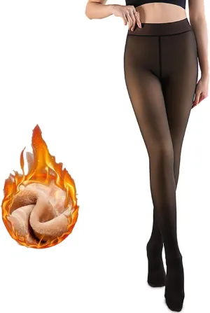 ZQFFB Fleece Lined Tights Women Leggings Black Warm Sheer Fleece Pantyhose Winter Thick Thermal Tights